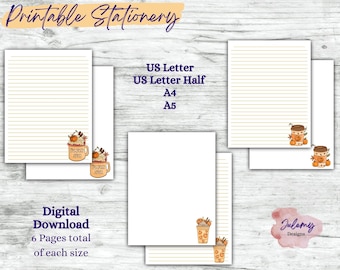 Fall Coffee - Fall coffee stationery, pumpkin spice, latte, printable stationery set, stationery kit, letter writing paper, digital download
