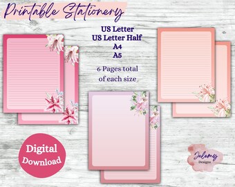Lily Spring Gradient - Spring lily stationery, printable stationery set, stationery kit, letter writing paper, digital download