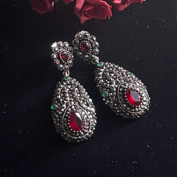 Pendientes Vintage Sodini Bijoux Marcasite, Pendientes Vintage de Pasta para Orejas Perforadas, Pendientes Colgantes Estilo Art Déco Vintage,