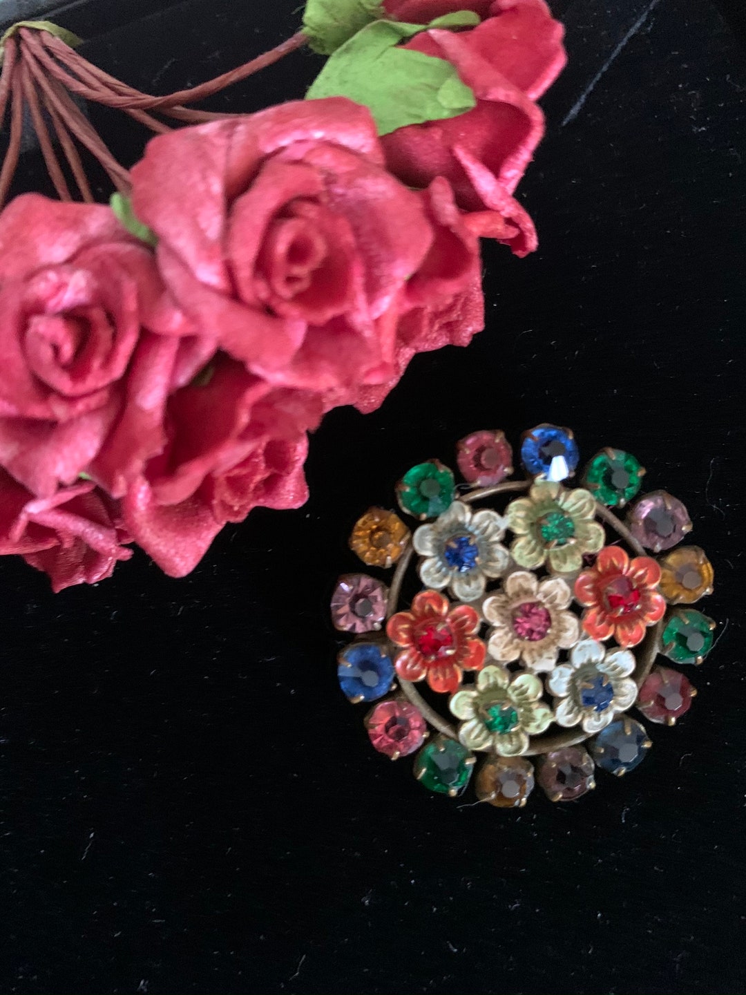 VINTAGE PIN Czech Brooch Multi Colour Paste Stones Floral - Etsy