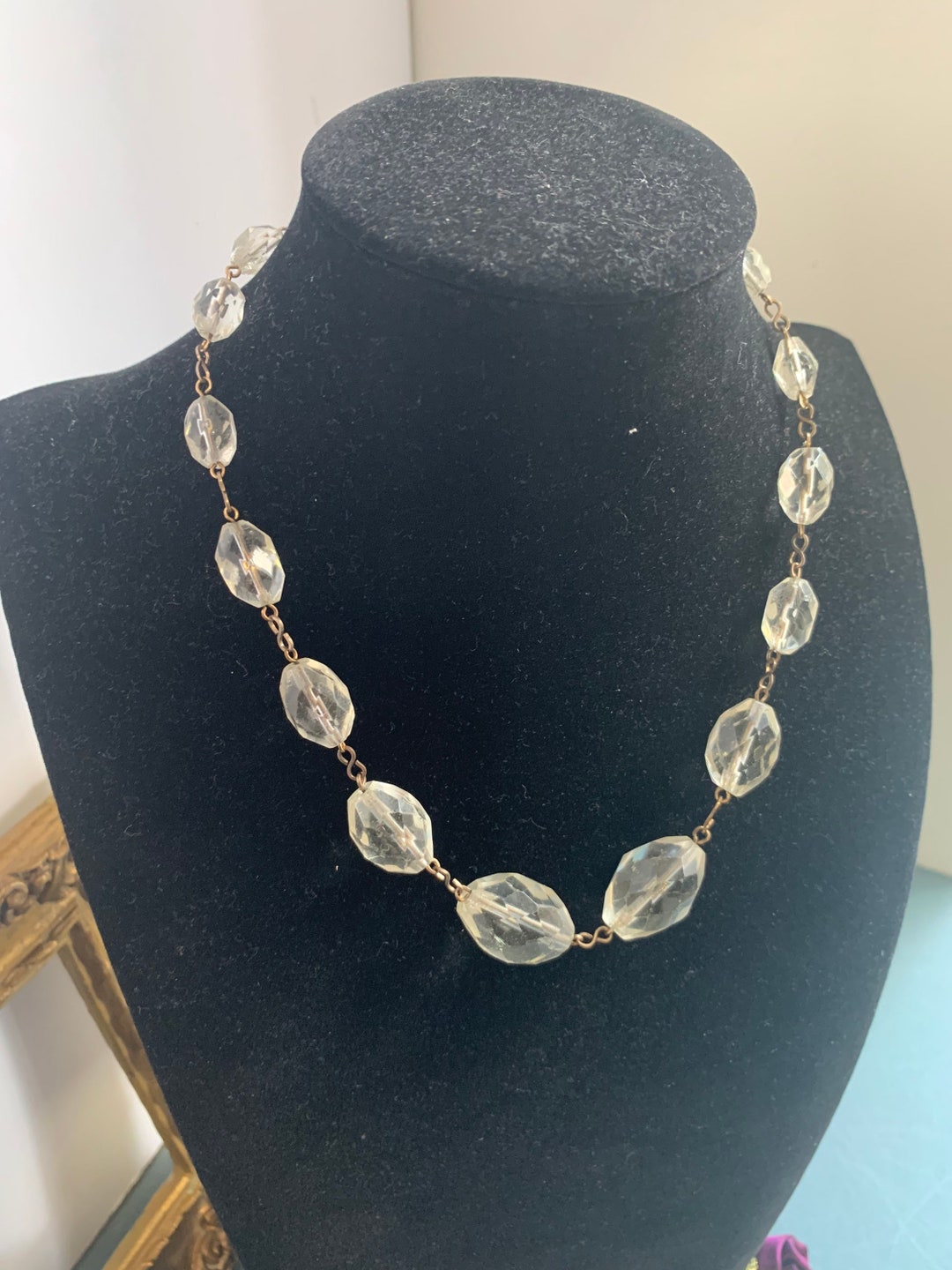 Vintage Glass Bead Necklace Clear Crystal Bead Necklace Art Etsy