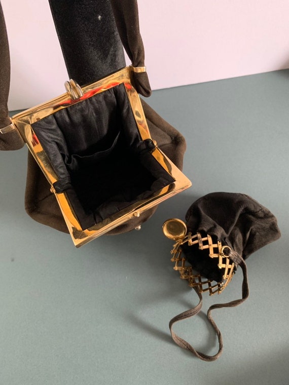 Vintage Velvet Minaudière Vanity Handbag Antique … - image 7