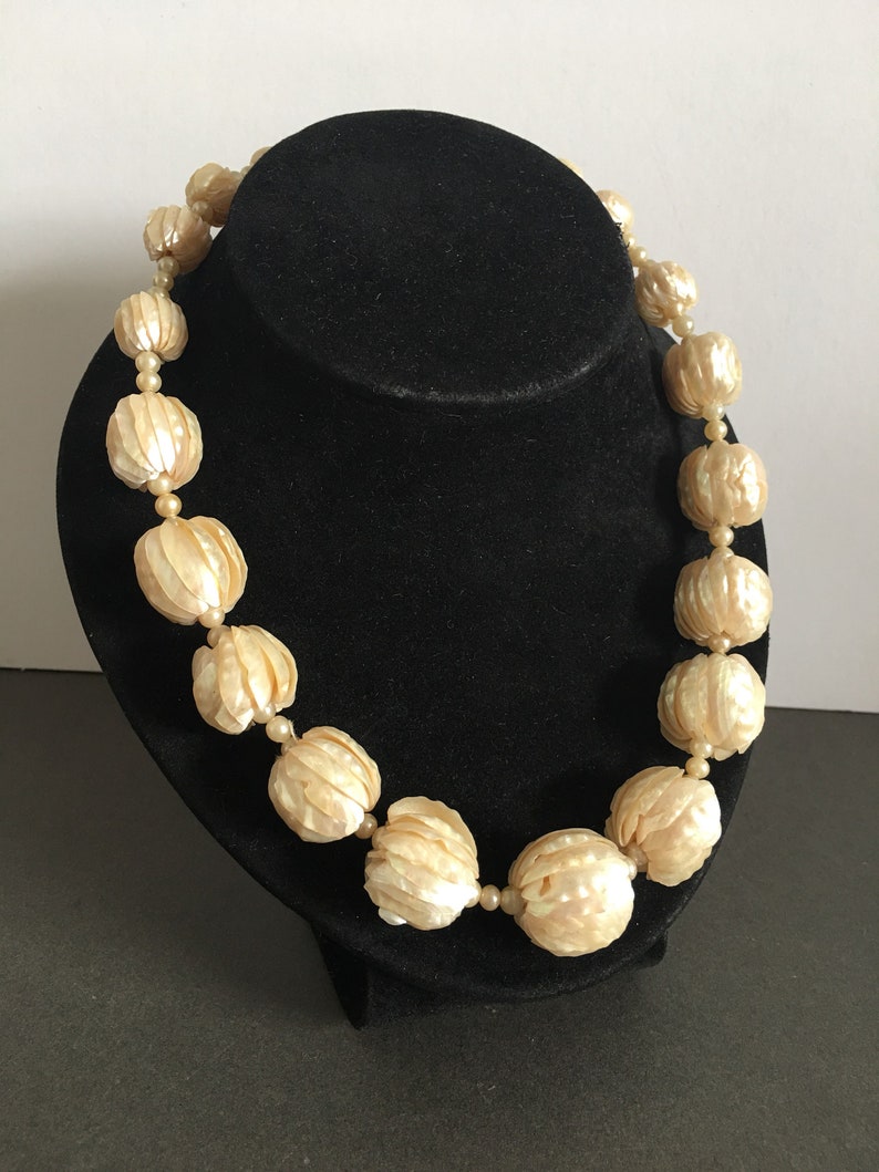 Vintage Mother of Pearl Necklace Ball Bead Layers Unusual Unique