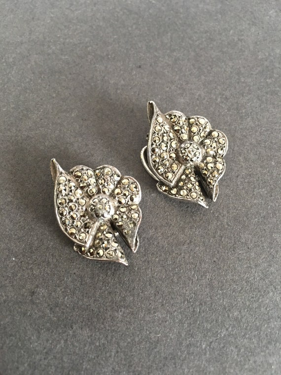 Marcasite Earrings Vintage Clip On Earrings Unusual Unique Etsy