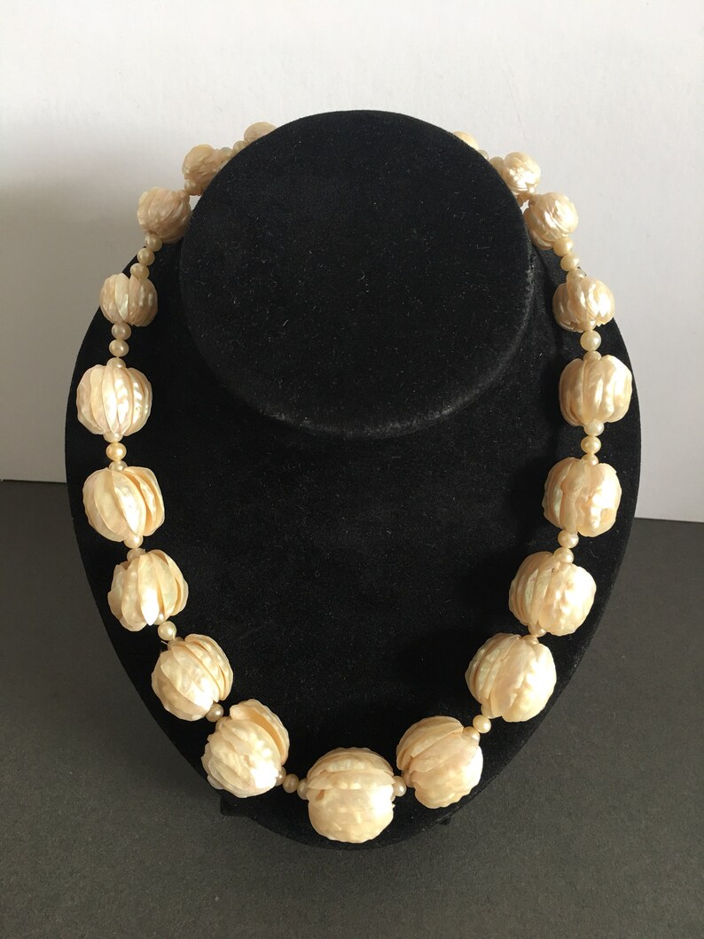 Vintage Mother of Pearl Necklace Ball Bead Layers Unusual Unique