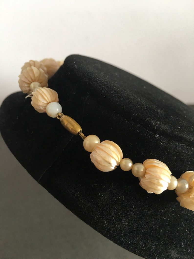 Vintage Mother of Pearl Necklace Ball Bead Layers Unusual Unique