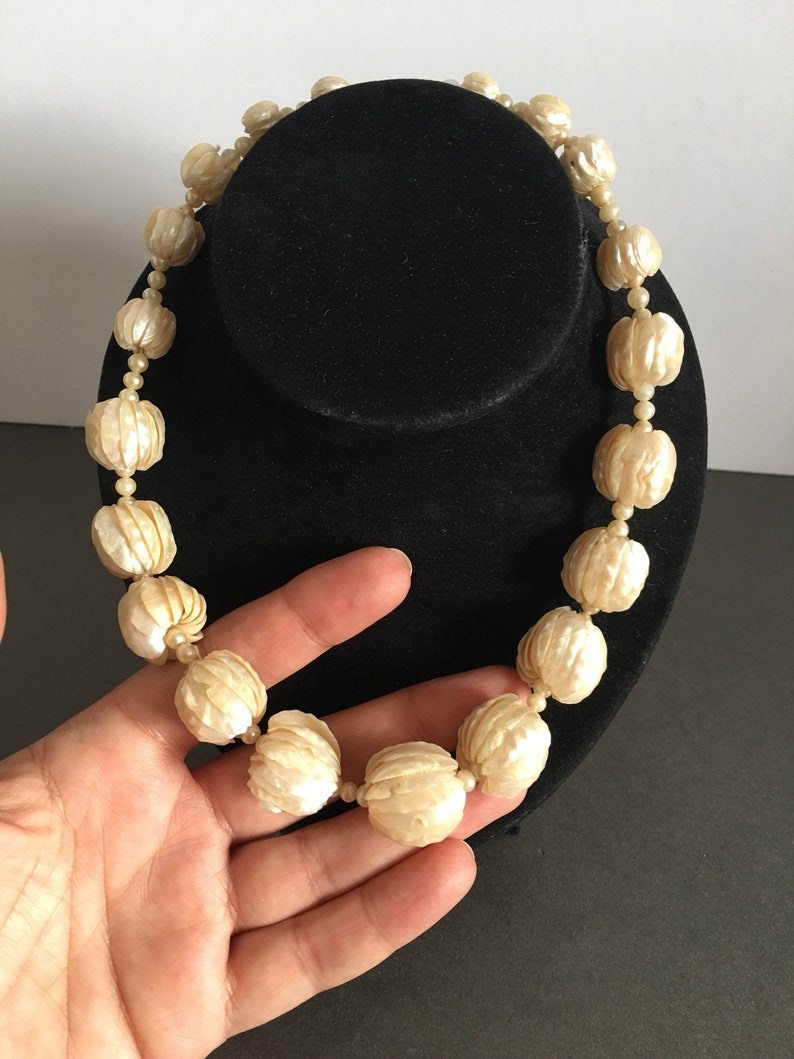 Vintage Mother of Pearl Necklace Ball Bead Layers Unusual Unique