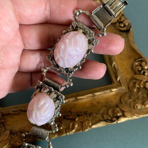 Klumpiges Vintage Armband, Silber Gliederarmband, Rosa Harz Armband, Geformtes Perlenarmband, Statement Armband, Art Deco Armband, Bild 7