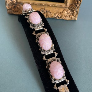 Klumpiges Vintage Armband, Silber Gliederarmband, Rosa Harz Armband, Geformtes Perlenarmband, Statement Armband, Art Deco Armband, Bild 1