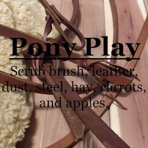 Pony Play fragrance (scrub brush, leather, dust, steel, hay, carrots, apples)