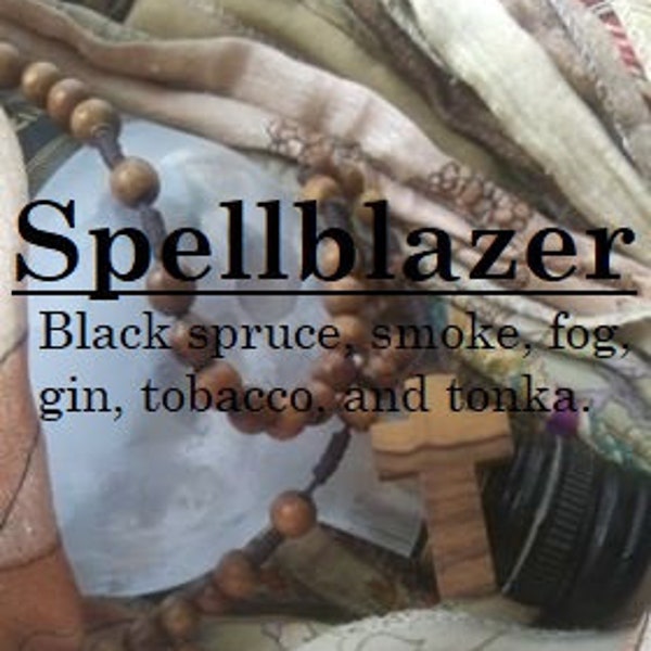 Spellblazer fragrance, favoured by queer icon exorcists named John (gin, tonka, spruce, fog, smoke, tobacco)