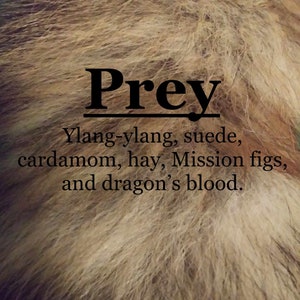 Prey fragrance (Ylang-ylang, green frankincense, suede, cardamom, hay, Mission fig, dragon’s blood)