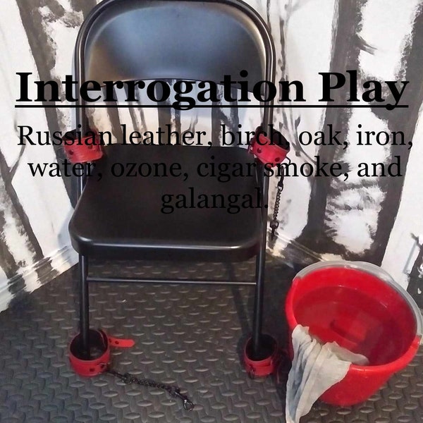 Interrogation Play fragrance (Russian leather, birch, oak, iron, water, ozone, cigar smoke, galangal)