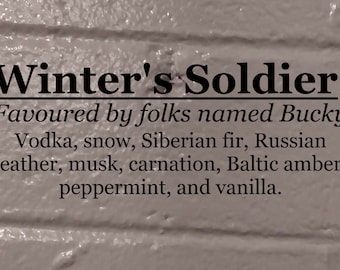 Winter's Soldier fragrance (vodka, snow, Siberian fir, leather, musk, carnation, amber, peppermint, vanilla)