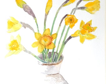 Handmade Watercolour Daffodils Unfolding a set of four