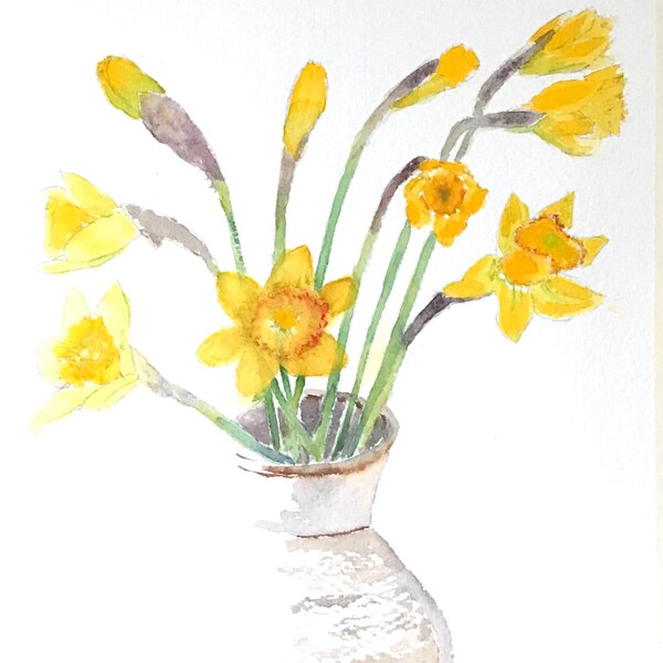 Handmade Watercolour Daffodils Unfolding a set of four