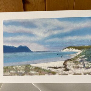 Cartolina d'arte con acquerello panoramico della spiaggia di Ruakaka, Nuova Zelanda