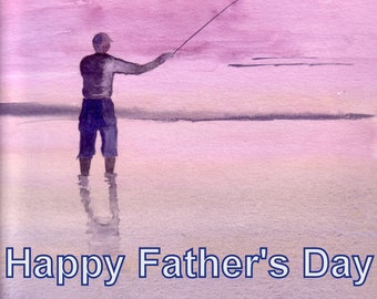 Fisherman Handmade Watercolour Fathers Day Card