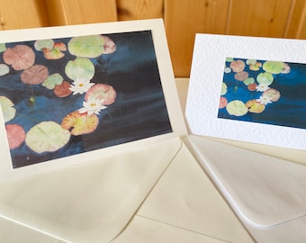 Waterlilies Handmade Watercolour Greeting Cards in two sizes 6 x 4 and 7 x 5 inches