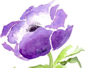 Sweet gift for mum a Handmade Watercolour Purple Anemone Greeting Card Set
