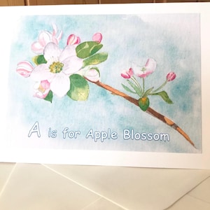 Fleur de pommier - une carte d'anniversaire aquarelle faite main - personnalisée sur demande