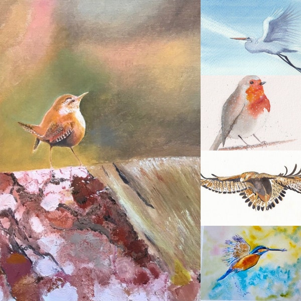 Handmade Bird Art Cards a set of five different bird cards