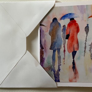 Un delizioso biglietto di anniversario di arte romantica ad acquerello fatto a mano Together Rain or Shine vuoto all'interno per il tuo messaggio speciale immagine 8
