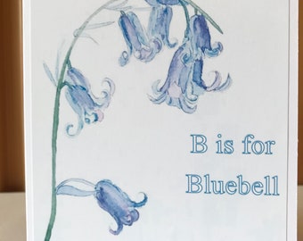 Personalised Handmade Watercolour Bluebell Card