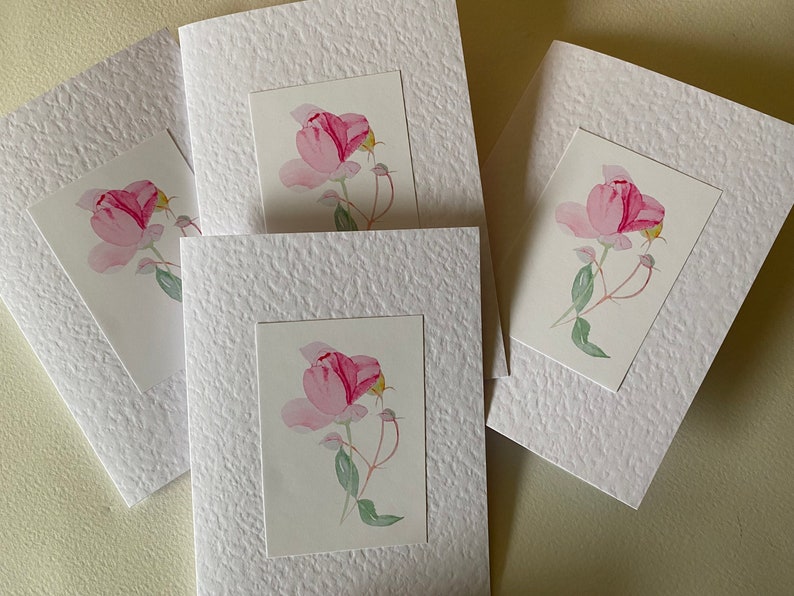 Sweet Small Gift of Pretty Pink Rose Watercolour Handmade Cards image 6