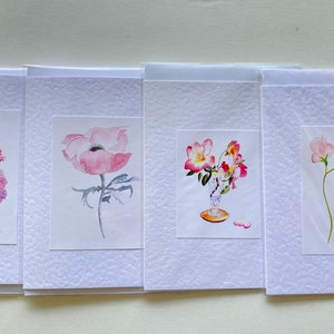 Mixed Card Set of 4 Pink Floral Watercolour Greeting Cards image 9