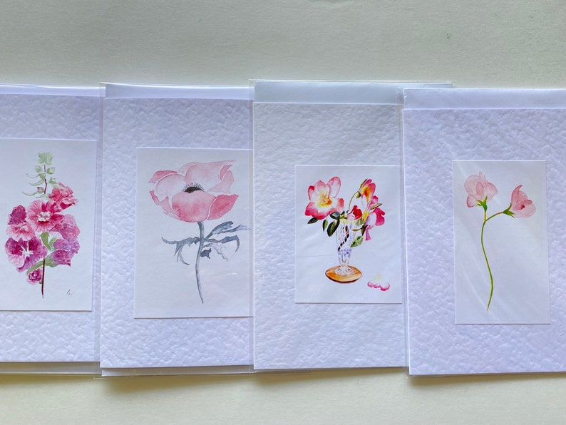 Mixed Card Set of 4 Pink Floral Watercolour Greeting Cards image 9