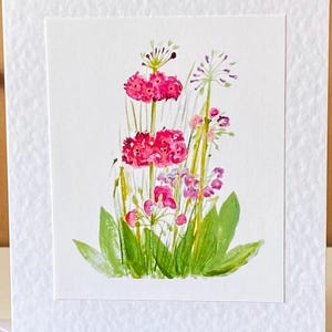 Flores de prímula con candelabro: bonitas tarjetas artísticas rosas hechas a mano. Hechas a pedido. Entrega gratuita en el Reino Unido.