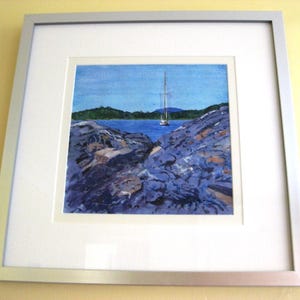 Boat Art a seascape inspired by the French Riviera,  Côte d’Azur an Original Mixed Media Painting