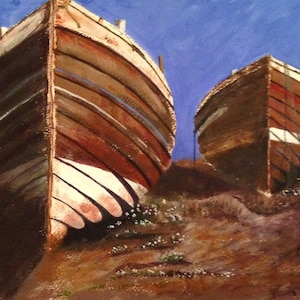Fishing Boats, an Original Framed Acrylic Painting