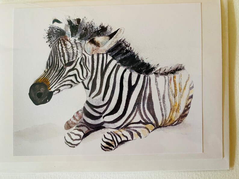 Zebra Handmade Watercolour Greeting Card, measures 7 x 5 inches, perfect for a Special Birthday image 6