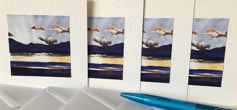 Sunset over the Sea - Surfer Birthday Card - Watercolour Handmade Greeting Cards Bild 15