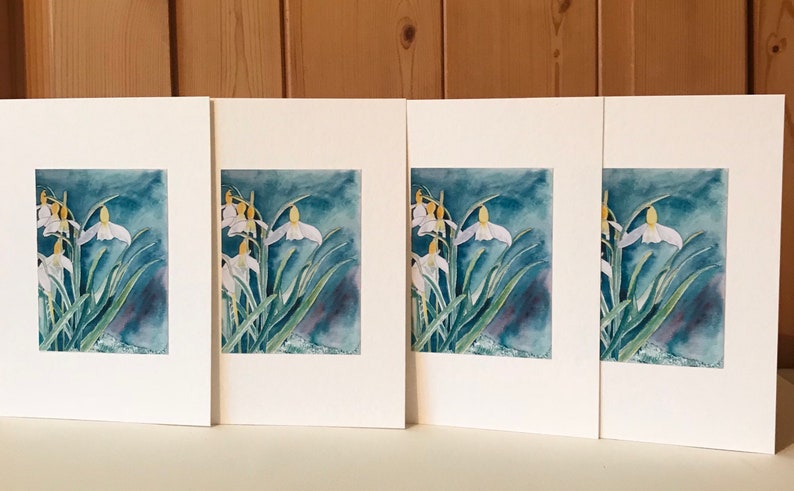 Handmade Snowdrop Cards a beautiful set of 4 Watercolor Cards image 2
