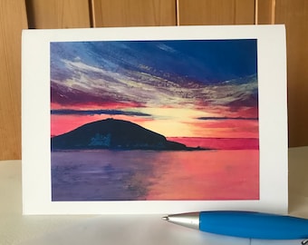 Sonnenuntergang über Burgh Island Kunstkarte: South Hams Devon Handgemachte Karte (18 x 12 cm)