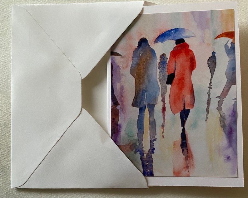 Un delizioso biglietto di anniversario di arte romantica ad acquerello fatto a mano Together Rain or Shine vuoto all'interno per il tuo messaggio speciale immagine 7