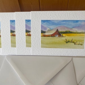 Red Barn in Summer fields Handmade Watercolour Cards imagem 2