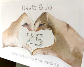 Heart-Shaped Hands Love Card: Watercolor Anniversary, Wedding