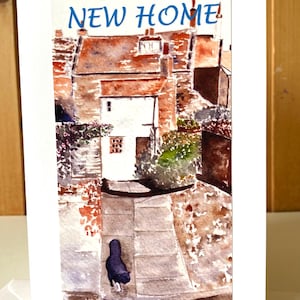 Chat noir porte-bonheur - Yorkshire Cottage - Cartes de voeux aquarelles faites main
