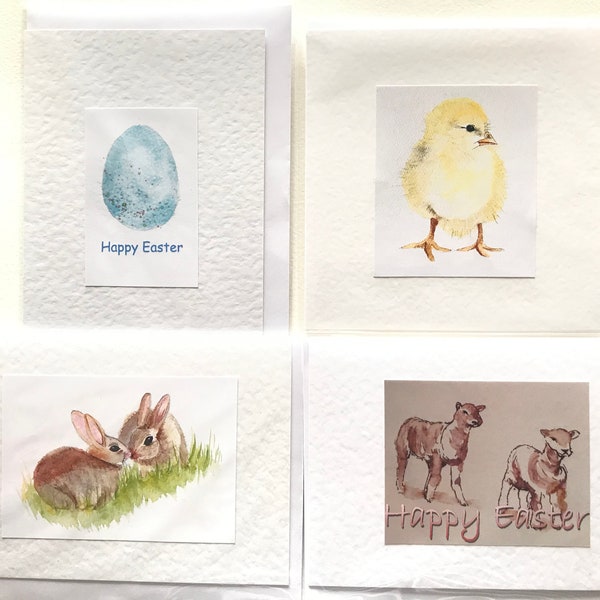 Handmade Watercolour Easter cards a mixed set of four