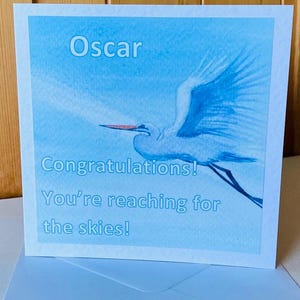 Carte de voeux aquarelle faite main d'art d'oiseau Un héron en vol une magnifique carte de réussite