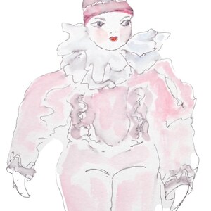 ピンクの人形 - ピエロ - 魅力的な水彩画の誕生日カード - オーダーメイドで手作り