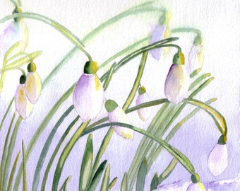 Handmade Snowdrop Watercolour Greeting Card Set, Small Gift for Her,