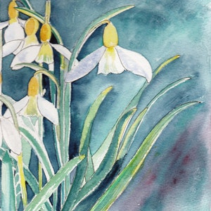 Handmade Snowdrop Cards a beautiful set of 4 Watercolor Cards image 1