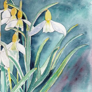 Cartes perce-neige faites main un bel ensemble de cartes aquarelle.  Vous pouvez commander 1 ou 4 ou 6 cartes à la caisse