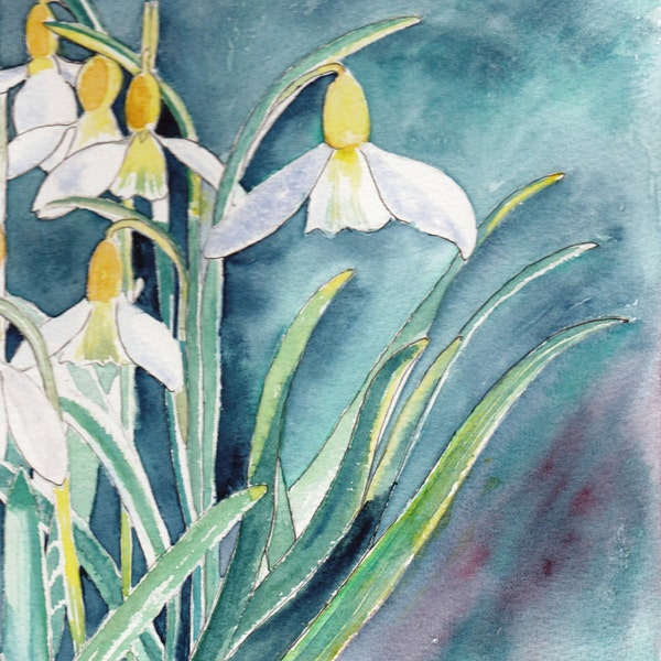 Handmade Snowdrop Cards a beautiful set of 4 Watercolor Cards