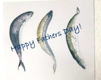 Three Little Fish Handmade Watercolour Fathers Day Card